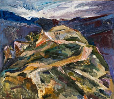 Swimming toward Ravens Nest Peak, oil on board 24x28 2013