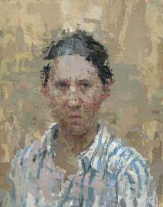 Self Portrait with Blue Stripes, 2008 Oil on Masonite 14 x 11 Inches image courtesy of Dolby Chadwick and the artist