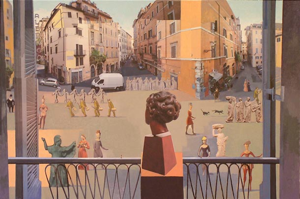 Albergo Sole, 2013, 40x60" mixed media with oil on panel 