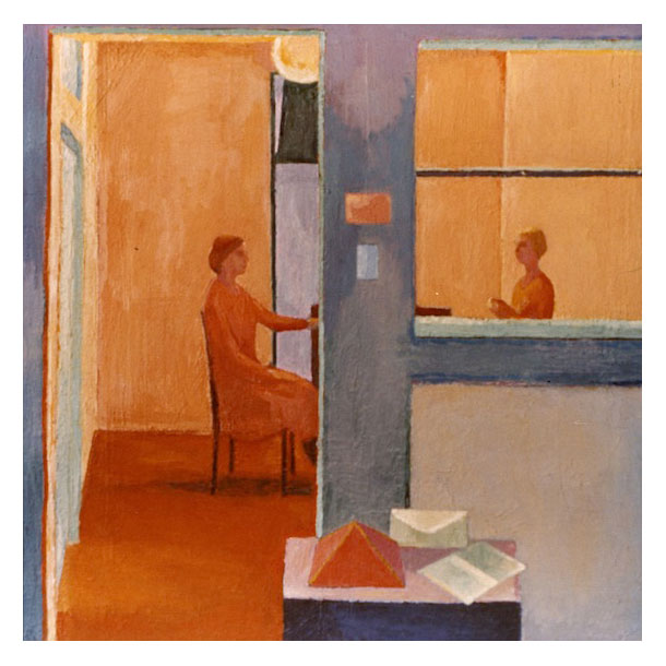 Caren Canier, Two Women Having a Conversation, 36x36 inches, oil on canvas, 1974