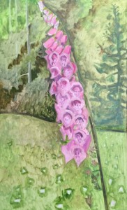 PINK DIGITALIS 2014 oil on masonite 20 x 12 1/8 inches