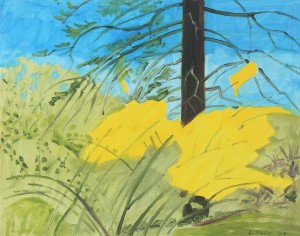 FORSYTHIA, APRIL 2007 oil on masonite 10 1/4 x 13 inches