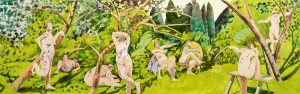 8 Nudes in the Garden 2009-10 oil on linen 25 x 80 inches