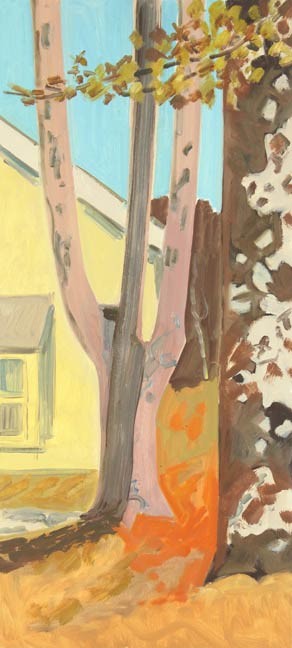 TWO TREES, AFTERNOON LIGHT 2014 oil on masonite 18 3/4 x 8 5/8 inches