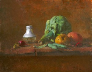 Still life with Salt Shaker, Artichoke and Potatoes