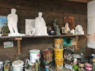 Stanley Lewis studio with sculptures