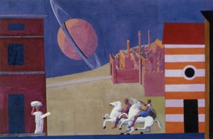 Town with a Planet, 1998, 15x22.5", mixed media/casein on paper