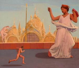 Woman Surprised by Memories 2004, 12x14", mixed media/matte acrylic on panel