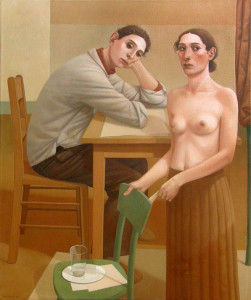The Young Man and the Flower Lady, 2010, oil on linen, 48 x 39 7/8 inches